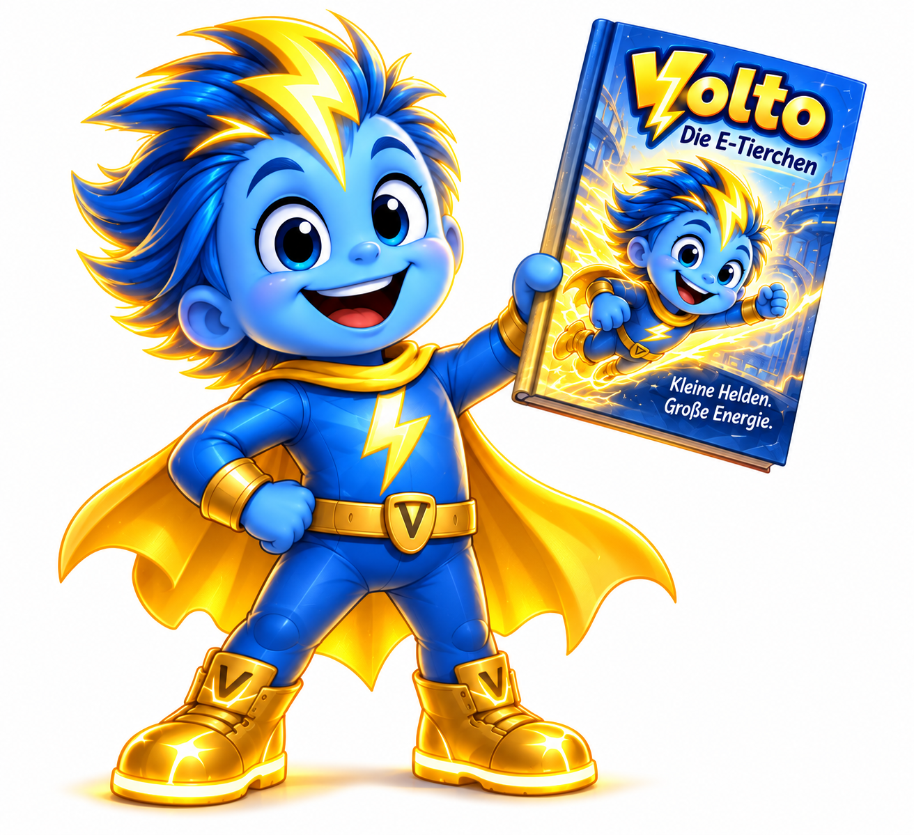 Volto, die Figur der E-Tierchen, mit seinem Buch